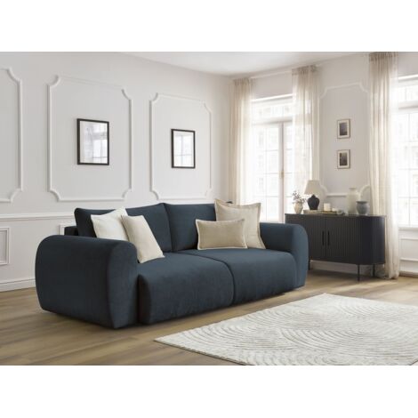BOBOCHIC - Canapé droit convertible coffre LUCIEN tissu lisse   Bleu foncé