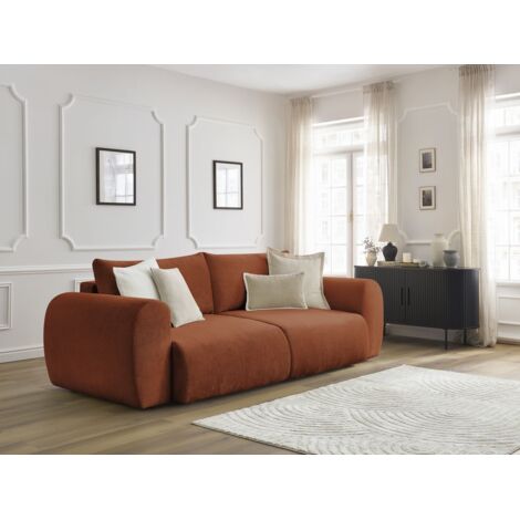 BOBOCHIC - Canapé droit convertible coffre LUCIEN tissu lisse   Orange