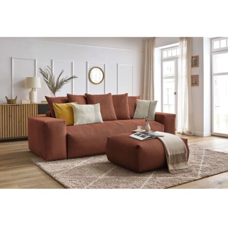 BOBOCHIC - Canapé droit convertible coffre VOLTAIRE avec pouf   Orange