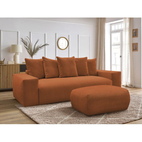 BOBOCHIC - Canapé droit convertible coffre VOLTAIRE tissu chiné avec pouf   Orange