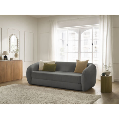 BOBOCHIC - Canapé droit convertible déplimousse NEYO tissu bouclette   Gris foncé