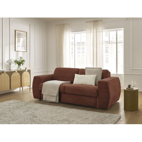 BOBOCHIC - Canapé droit convertible HUGO ouverture express gros côtelé  140x190 Orange
