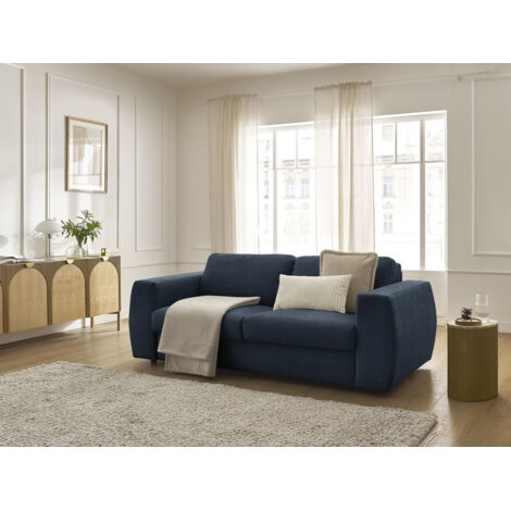BOBOCHIC - Canapé droit convertible HUGO ouverture express tissu texturé  140x190 Bleu foncé