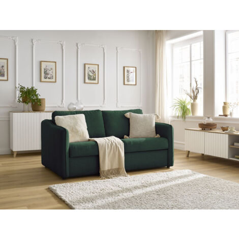 BOBOCHIC - Canapé droit convertible LENNY ouverture express 2 plis tissu lisse   Vert
