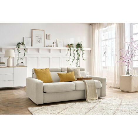 BOBOCHIC - Canapé droit convertible MONACO ouverture express tissu lisse  140x190 Beige