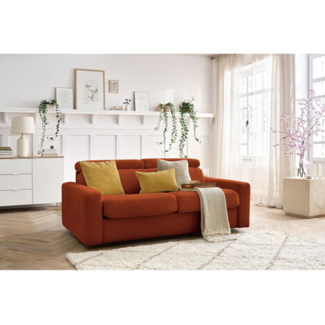 BOBOCHIC - Canapé droit convertible MONACO ouverture express tissu lisse  140x190 Orange