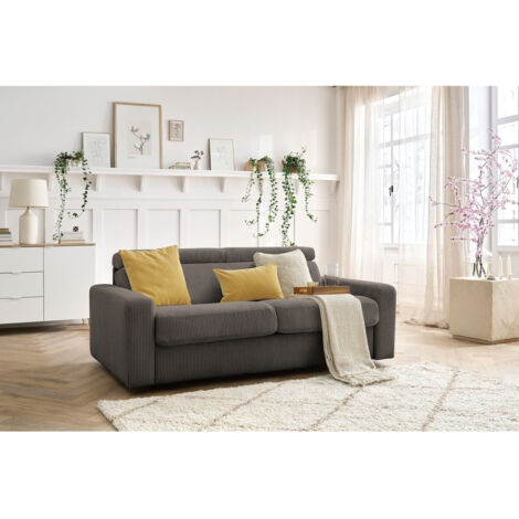 BOBOCHIC - Canapé droit convertible MONACO ouverture express velours côtelé  140x190 Taupe