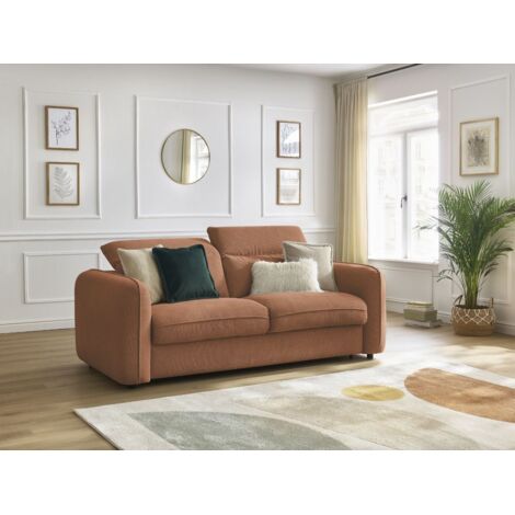 BOBOCHIC - Canapé droit convertible ouverture express ACHILLE  140x200 Orange