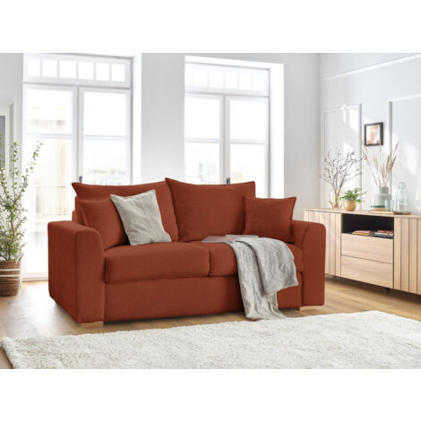 BOBOCHIC - Canapé droit convertible ouverture express AUGUSTIN tissu bouclette  160x200 Orange