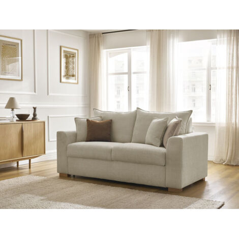 BOBOCHIC - Canapé droit convertible ouverture express AUGUSTIN tissu texturé  140x200 Beige