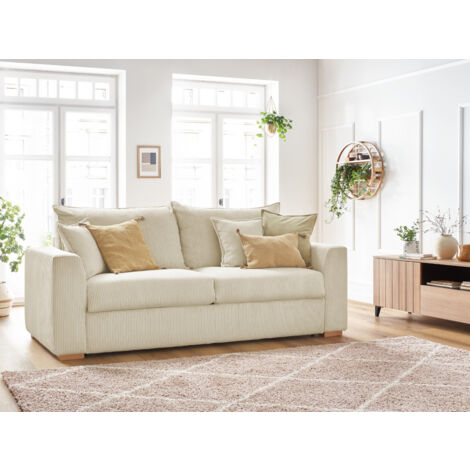 BOBOCHIC - Canapé droit convertible ouverture express AUGUSTIN velours côtelé  140x200 Beige