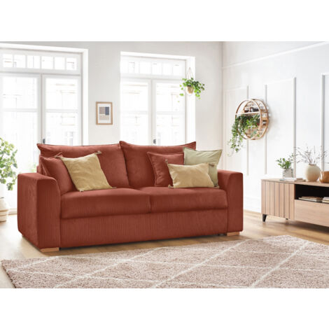 BOBOCHIC - Canapé droit convertible ouverture express AUGUSTIN velours côtelé  140x200 Orange