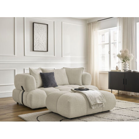 BOBOCHIC - Canapé droit fixe 2 places ALYA tissu bouclette avec pouf   Beige