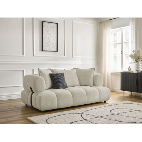 BOBOCHIC - Canapé droit fixe 2 places ALYA tissu bouclette   Beige