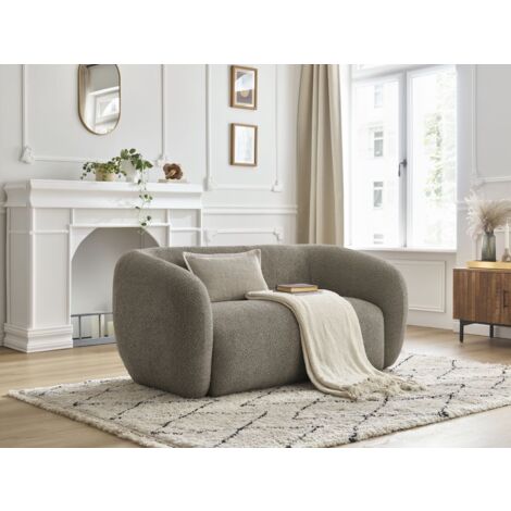 BOBOCHIC - Canapé droit fixe 2 places CELINE tissu bouclette   Taupe