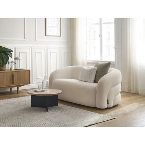 BOBOCHIC - Canapé droit fixe 2 places ELINA tissu bouclette   Beige