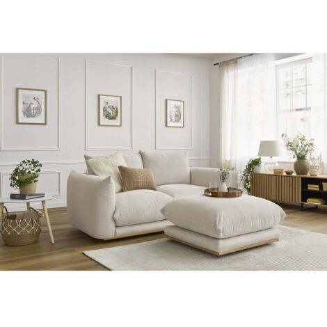 BOBOCHIC - Canapé droit fixe 2 places ERNEST avec pouf   Beige