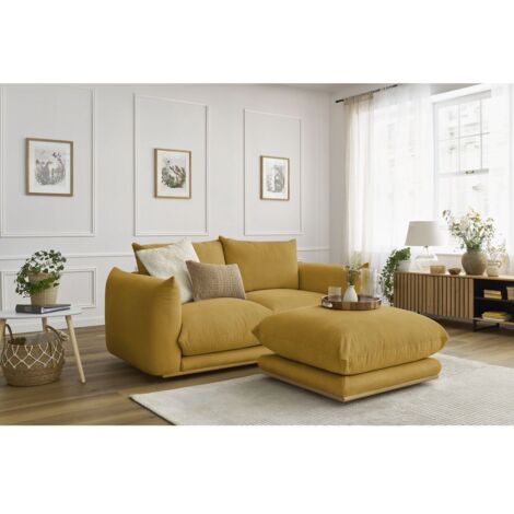 BOBOCHIC - Canapé droit fixe 2 places ERNEST avec pouf   Jaune