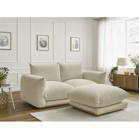 BOBOCHIC - Canapé droit fixe 2 places ERNEST tissu bouclette avec pouf   Beige