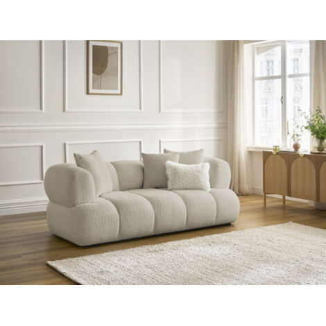 BOBOCHIC - Canapé droit fixe 2 places PAMIRA tissu bouclette   Beige