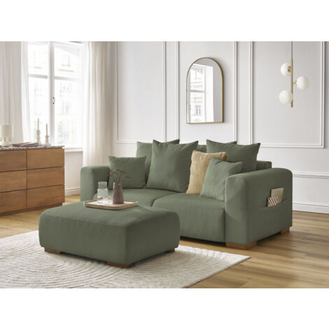BOBOCHIC - Canapé droit fixe 2 places SIDONIE velours côtelé avec pouf   Vert