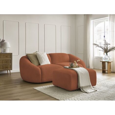 BOBOCHIC - Canapé droit fixe 2 places TINA tissu bouclette avec pouf   Orange