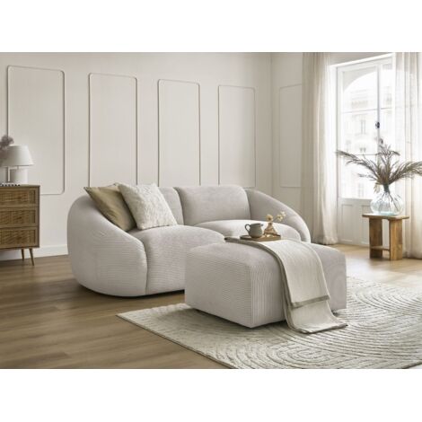 BOBOCHIC - Canapé droit fixe 2 places TINA velours côtelé avec pouf   Beige