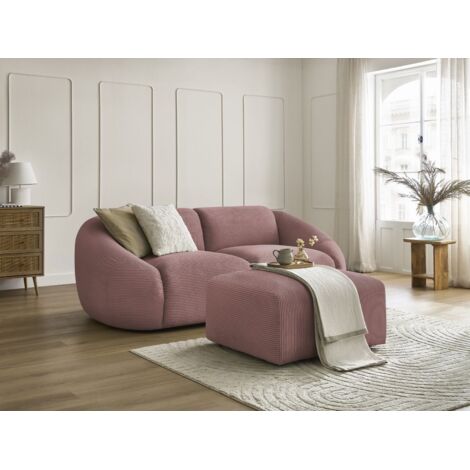 BOBOCHIC - Canapé droit fixe 2 places TINA velours côtelé avec pouf   Rose