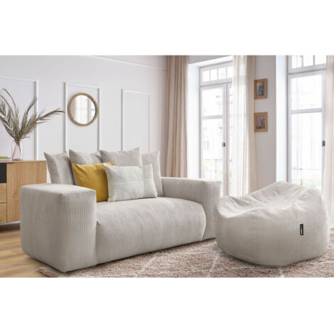 BOBOCHIC - Canapé droit fixe 2 places VOLTAIRE avec pouf   Beige