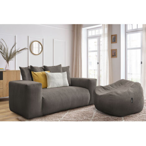 BOBOCHIC - Canapé droit fixe 2 places VOLTAIRE avec pouf   Taupe