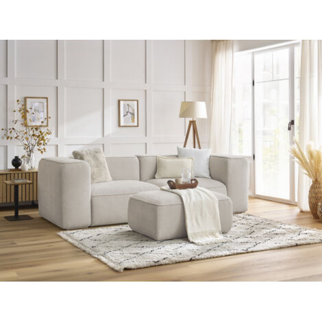 BOBOCHIC - Canapé droit fixe 2 places ZEPHYR avec pouf   Beige