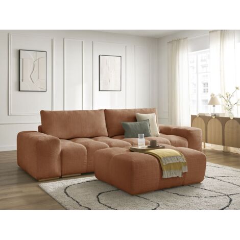 BOBOCHIC - Canapé droit fixe 3 places ANAKIN tissu texturé avec pouf   Orange