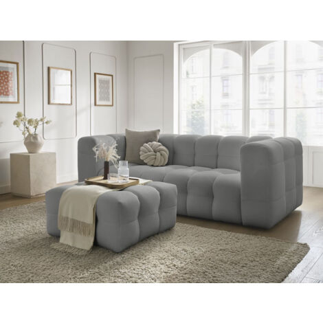 BOBOCHIC - Canapé droit fixe 3 places CLOUD tissu mesh avec pouf   Gris clair