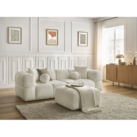BOBOCHIC - Canapé droit fixe 3 places CRISTINA avec pouf   Beige
