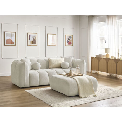 BOBOCHIC - Canapé droit fixe 3 places DENVER avec pouf   Beige