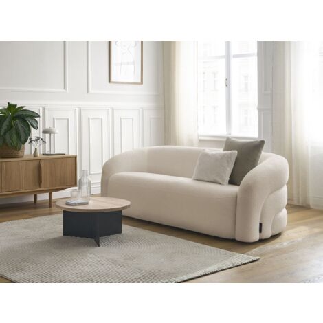BOBOCHIC - Canapé droit fixe 3 places ELINA tissu bouclette   Beige