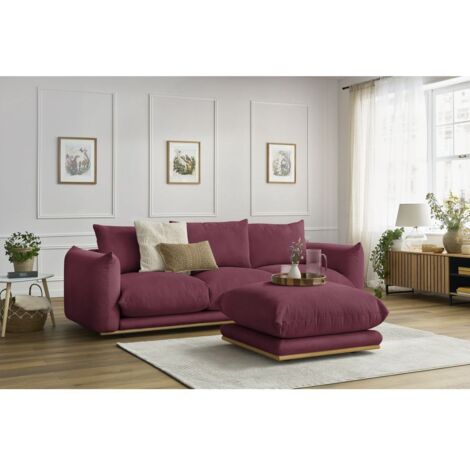 BOBOCHIC - Canapé droit fixe 3 places ERNEST avec pouf   Rouge