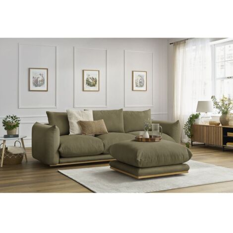 BOBOCHIC - Canapé droit fixe 3 places ERNEST avec pouf   Vert