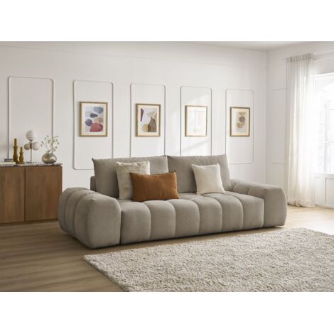 BOBOCHIC - Canapé droit fixe 3 places EVEREST tissu chiné   Taupe