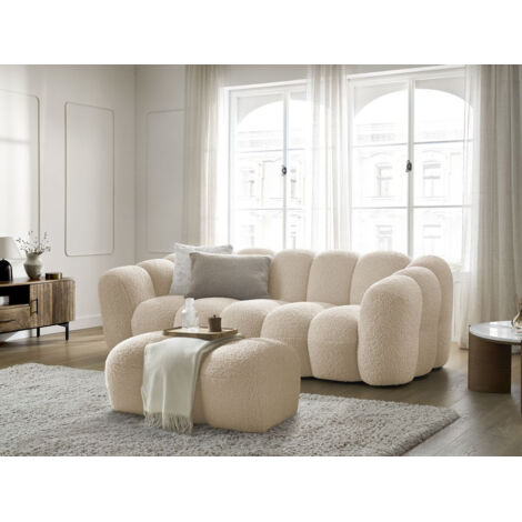 BOBOCHIC - Canapé droit fixe 3 places HIPPOLYTE avec pouf   Beige