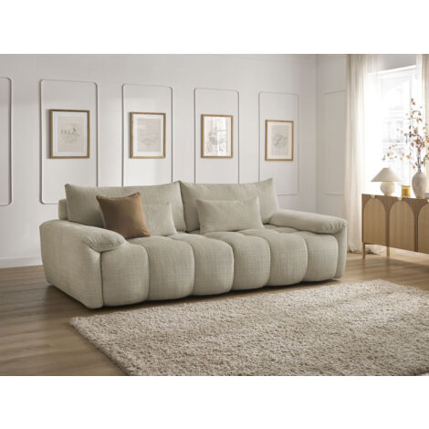 BOBOCHIC - Canapé droit fixe 3 places IVANE tissu texturé   Beige