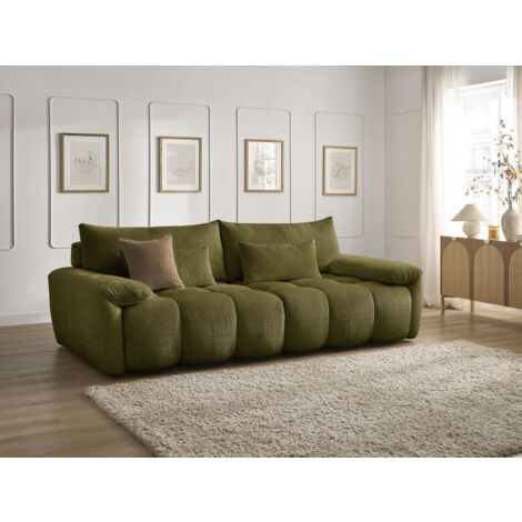 BOBOCHIC - Canapé droit fixe 3 places IVANE tissu texturé   Vert