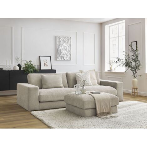 BOBOCHIC - Canapé droit fixe 3 places LEONARD tissu texturé avec pouf   Beige