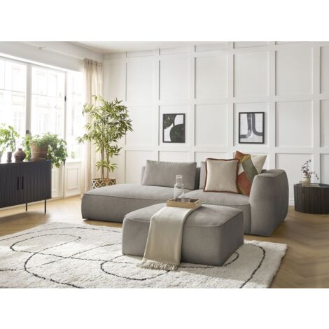 BOBOCHIC - Canapé droit fixe 3 places LEOPOLD tissu texturé avec pouf Accoudoir droit  Taupe