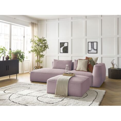 BOBOCHIC - Canapé droit fixe 3 places LEOPOLD velours côtelé avec pouf Accoudoir droit  Violet