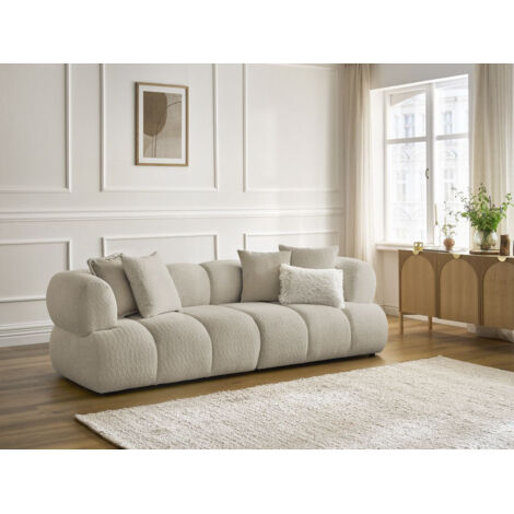 BOBOCHIC - Canapé droit fixe 3 places PAMIRA tissu bouclette   Beige