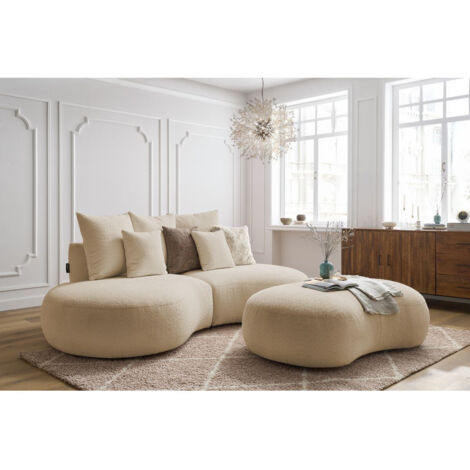 BOBOCHIC - Canapé droit fixe 3 places SAINT-GERMAIN tissu bouclette avec pouf   Beige