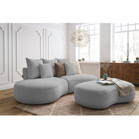 BOBOCHIC - Canapé droit fixe 3 places SAINT-GERMAIN tissu texturé avec pouf   Gris clair