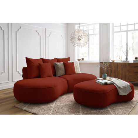 BOBOCHIC - Canapé droit fixe 3 places SAINT-GERMAIN tissu texturé avec pouf Rouge