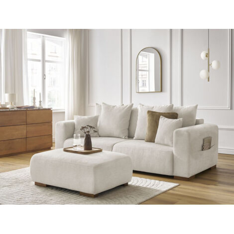 BOBOCHIC - Canapé droit fixe 3 places SIDONIE tissu chiné avec pouf   Beige